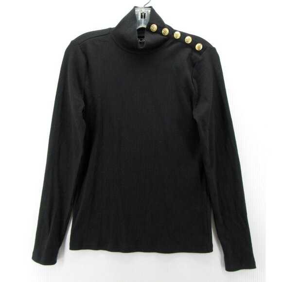 J Crew Sweater Small Turtleneck Pullover Stretch Ribbed Gold Buttons - Picture 1 of 10